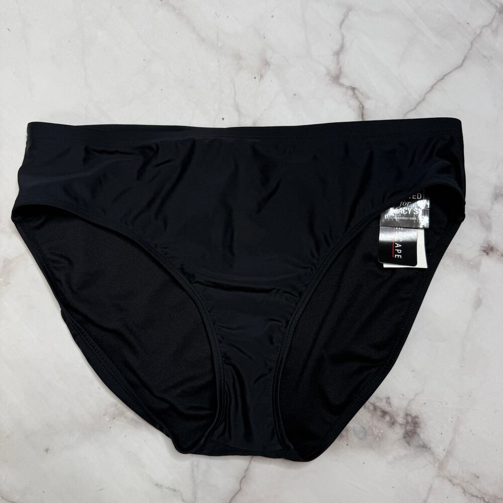 Island Escape Solid Black Mid Rise Bikini Bottoms Size 16 New